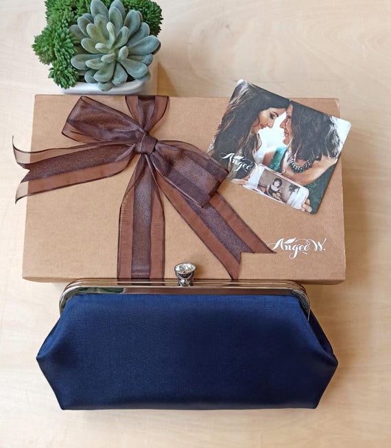 clutch bag for navy blue dress Satin Wedding Clutch, Personalized Gift Mom, Mother of the Bride Purse Leather clutch