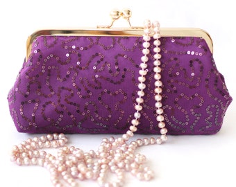 Amethyst Mauve Sequins Personalized Photo Clutch, Mother of the Bride and Groom Wedding Gift