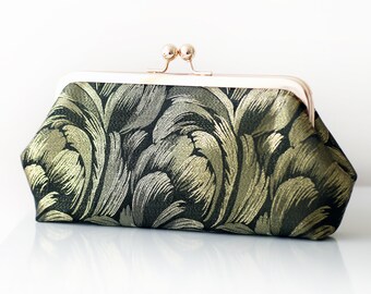 Personalized Photo and Embroidered Brocade Black and Gold Clutch, Mother of the Bride Groom Wedding Gift