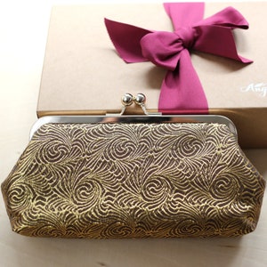 Bronze Brown Gold Brocade Photo Clutch for wedding, brides, Mother of the Bride and Groom, Evening Gold Purse, Personalized Bag