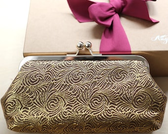 Gold Brocade Clutch, Bronze Brown Evening Purse, Wedding Bag