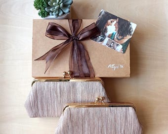 Champagne Gold Wedding Clutch for Mum, Personalised Mother of the Bride Gift, Photo Purse