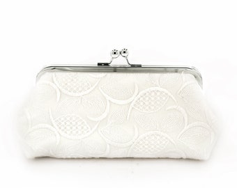 Ivory Leafy Lace Clutch Bag, Personalized Bridal Wedding Gift for Mother of the Bride
