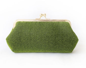 Shimmery Olive Green Clutch Purse for Bride, Bridesmaid, Mothers. Wedding Gift