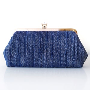 Navy Shimmer Crinkled Clutch, Personalized Mother of the Bride Wedding Gift