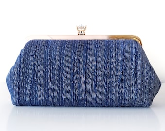 Crinkled navy Photo Clutch for Bride, Mother of the Bride Groom, Bridesmaid, personalized engagement wedding gift