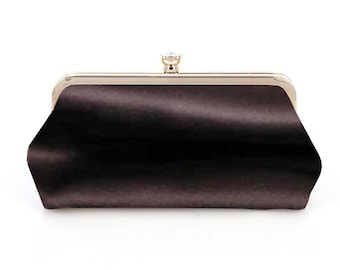 Personalized Brown Satin Clutch, Mother of Bride Gift, Photo Lining