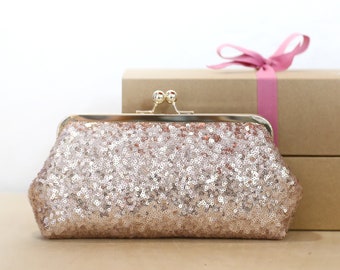 Rose Gold Sequins (small glossy) Photo Clutch | Bridesmaids, Mother of the Bride Groom Gift, Personalized Bridal Shower Gift