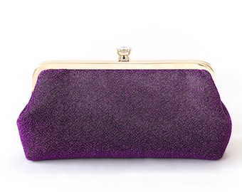 Shimmery Purple Mauve Clutch, Mother of the Bride Evening Purse | Photo Personalized Wedding Bag