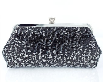 Ombre Black and Silver Sequins Personalized Photo Clutch, Mother of the Bride and Groom Wedding Gift