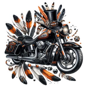 Clipart di motociclette Harley Davidson completamente decorate PNG, Clipart artistiche di Harley Davidson, Clipart a tema Harley Davidson, Harley Davidson PNG