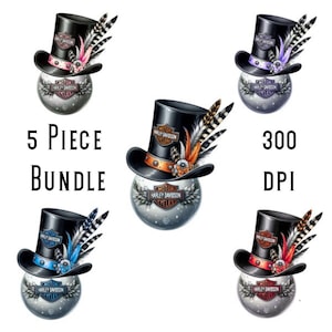Harley Davidson kerstornament met hoge hoed 5-delige clipartbundel, Harley Davidson-clipart, cadeaus voor hem, cadeaus voor haar, motorcadeaus