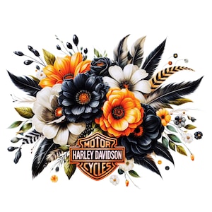 Bouquet de fleurs sur le thème moto Harley Davidson Clipart numérique, décorations sur le thème Harley Davidson, motos, art floral