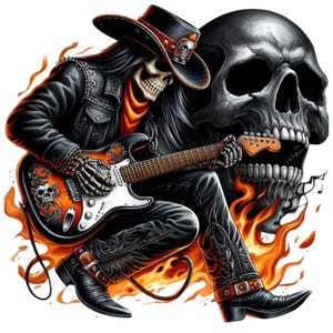 Skeleton cowboy die gitaar speelt, op Harley-Davidson geïnspireerd, Skeleton, Skel Eton, Skeleton Rocker, 20oz skinny Tumbler Wrap, Skeleton Man,