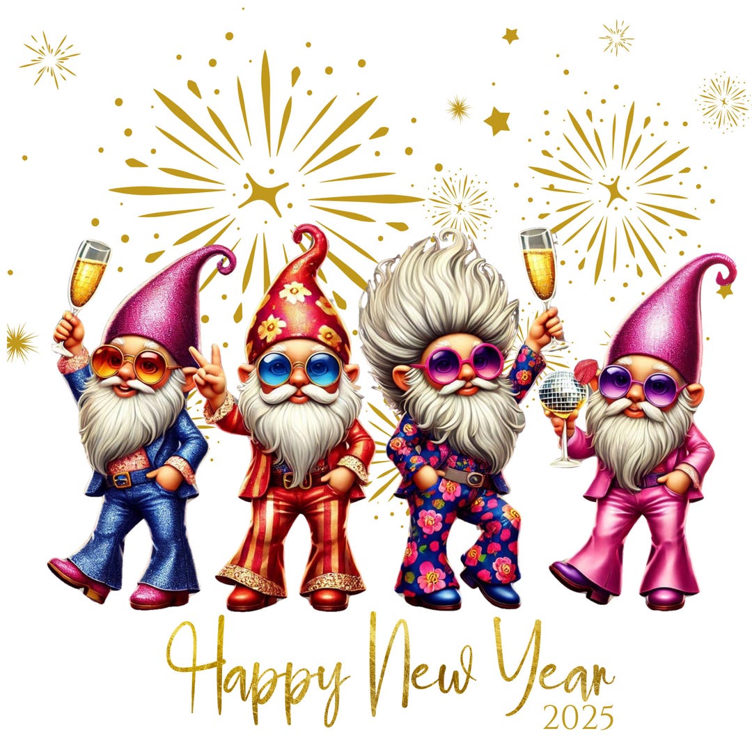 Happy New Years Disco Dancing Gnomes Digital Clipart PNG, Disco Gnomes