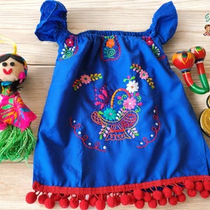 Off  shoulders Royal Blue Baby Mexican Dress, Mexican Fiesta Dress, Hand Embroidered mexican dress , Mexican Party Dress, Cinco de mayo