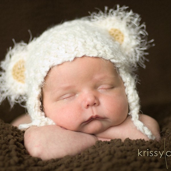 NEWBORN FUNKY SNOW BEAR  Hat Cream Colour Great Photo Prop Great Winter Gift