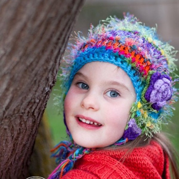 SUPER FUNKY Textured Crochet  Hat With Flower for Child 1 to 3 y\/o GREAT PHOTO PROP