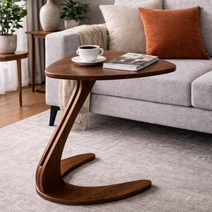 Walnut C-Shaped Side Table, Modern Sofa Table
