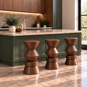Handmade Wooden Counter Stool, Modern Sculptural Kitchen Stool, Solid Wood Stool, Walnut Color