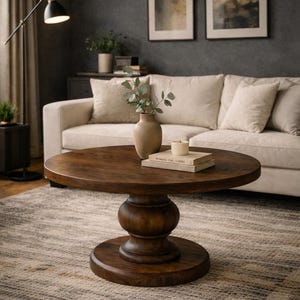 Round Coffee Table: Scandinavian Modern Pedestal Design image 2