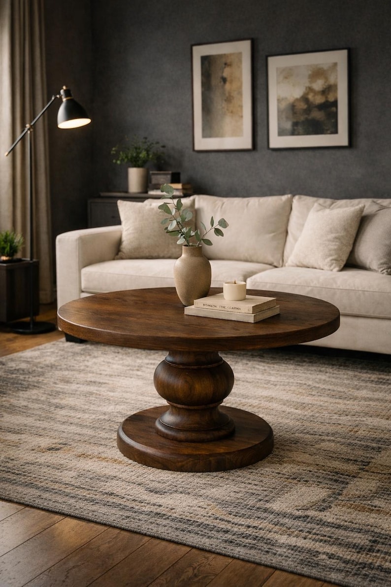 Round Coffee Table: Scandinavian Modern Pedestal Design image 2