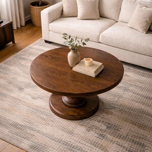 Round Coffee Table: Scandinavian Modern Pedestal Design image 6