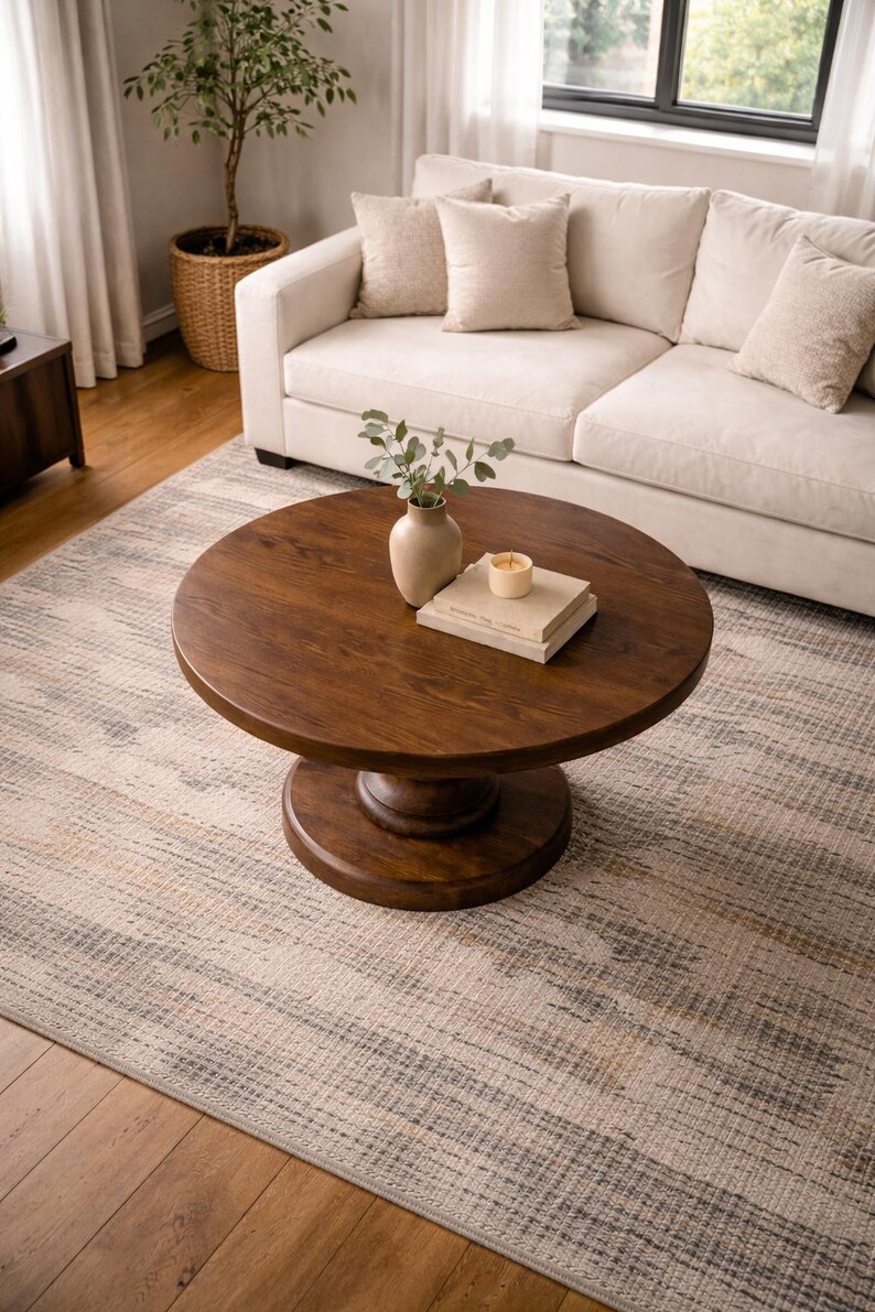 Round Coffee Table: Scandinavian Modern Pedestal Design image 6