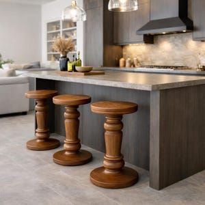 Turned Linden Wood Stool, Bar or Kitchen Seating, 26"