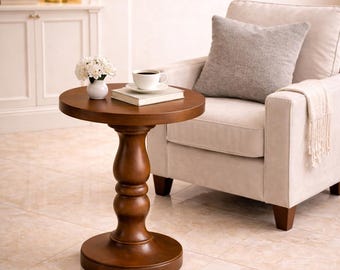 Handmade Linden Wood Turned Coffee Table: Small Oval Side Table