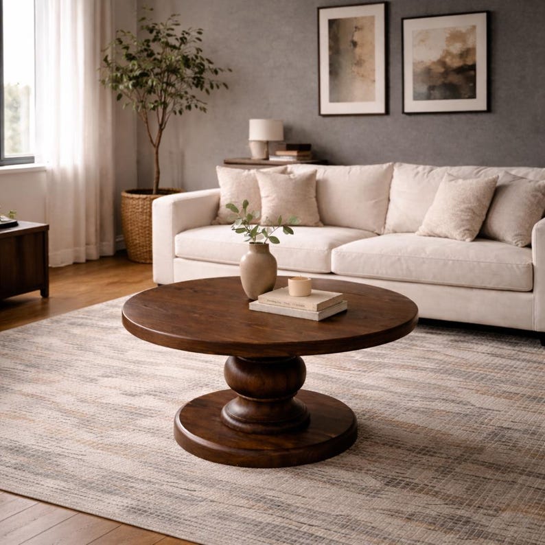 Round Coffee Table: Scandinavian Modern Pedestal Design image 1