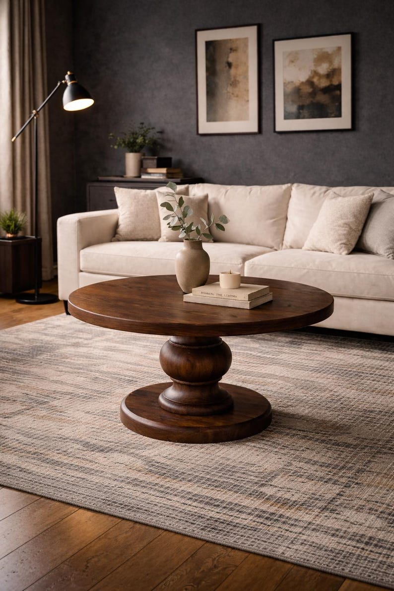 Round Coffee Table: Scandinavian Modern Pedestal Design image 5