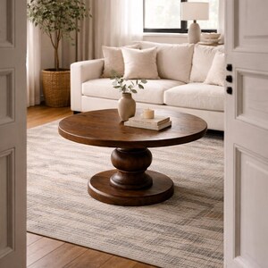 Round Coffee Table: Scandinavian Modern Pedestal Design image 4