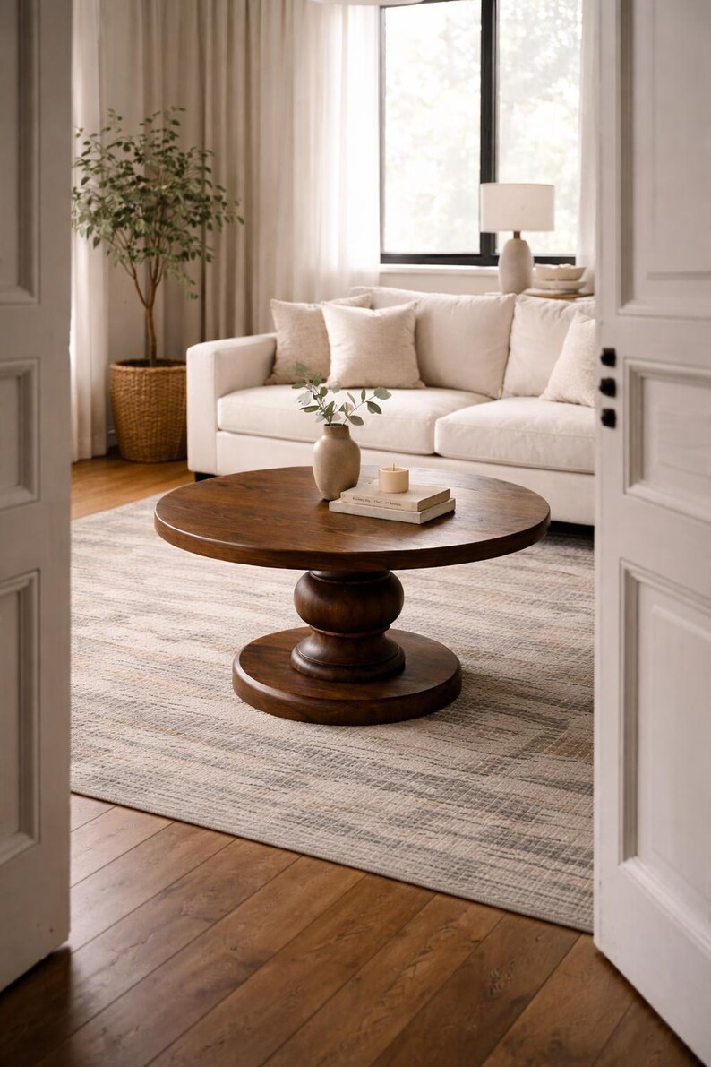 Round Coffee Table: Scandinavian Modern Pedestal Design image 4