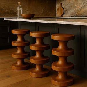 Turned wood stool, Wooden stool, Bar stool, Bar stool, Bar chair, kitchen stool, Design stool, Solid wood stool