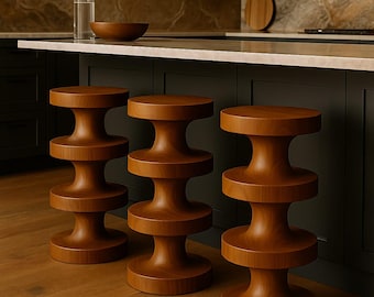 Turned Linden Wood Bar Stool: Handmade Kitchen Stools (26" Length)