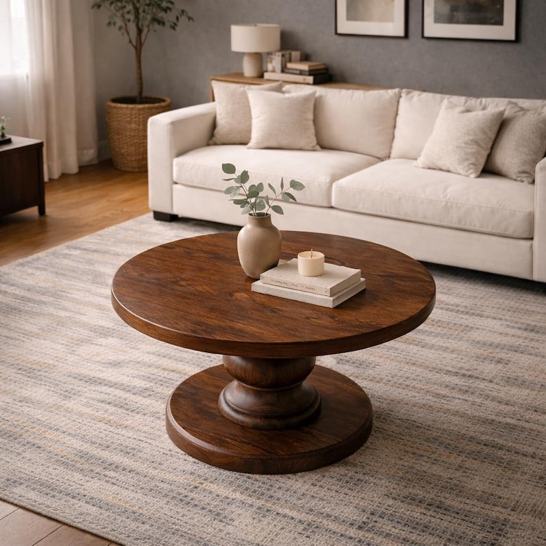 Round Coffee Table: Scandinavian Modern Pedestal Design image 3