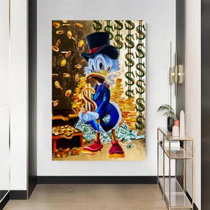 Canvas Pop Art Dagobert Duck Geld Kunstafbeeldingen Muurdecoratie - Hoogwaardige kunstprint - portretformaat B8216
