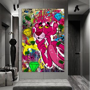 Lienzo Pop Art Pink Panther Thinker Art Pictures Wall Pictures - Impresión artística de alta calidad formato retrato B8492