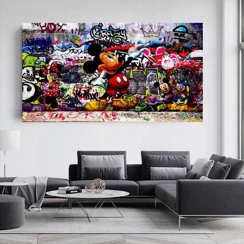 Canvas Pop Art Mickey Mouse Crazy Art Pictures Wall Pictures - High Quality Art Print Landscape Format B8335