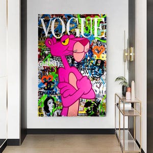 Impression sur toile Pop Art Panthère rose - Tableau mural - Format portrait - B8182