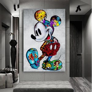 Quadri su tela Pop Art con personaggi di Topolino - Quadri da parete - Stampa artistica di alta qualità in formato verticale B8336