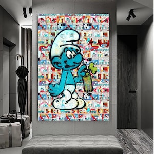 Leinwand Abstrakt Schlumpf Farbdose Kunst Bilder Wandbilder - Hochwertiger Kunstdruck-Hochformat B8493