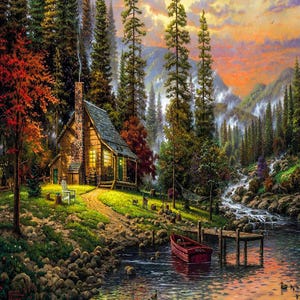 Quadri su tela Paesaggi Casa sul lago Quadri artistici Quadri da parete - Stampa artistica di alta qualità Formato orizzontale A3352