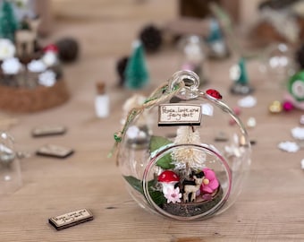 Diy Christmas Fairy Garden kit in Glass Bauble ( random colour )hanging Christmas decoration