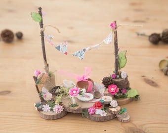 DIY Fairy Garden Picnic Kit: Liberty Print Bunting, Foraged Wood.