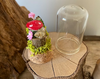 DIY Miniatur Feengarten Kit: Handgefertigter Fliegenpilz, Glaskuppel.