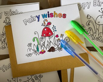 Colour in your own Toadstool eco friendly greetings  card . 3 designs to choose from