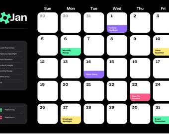 Black Modern Monthly Calender