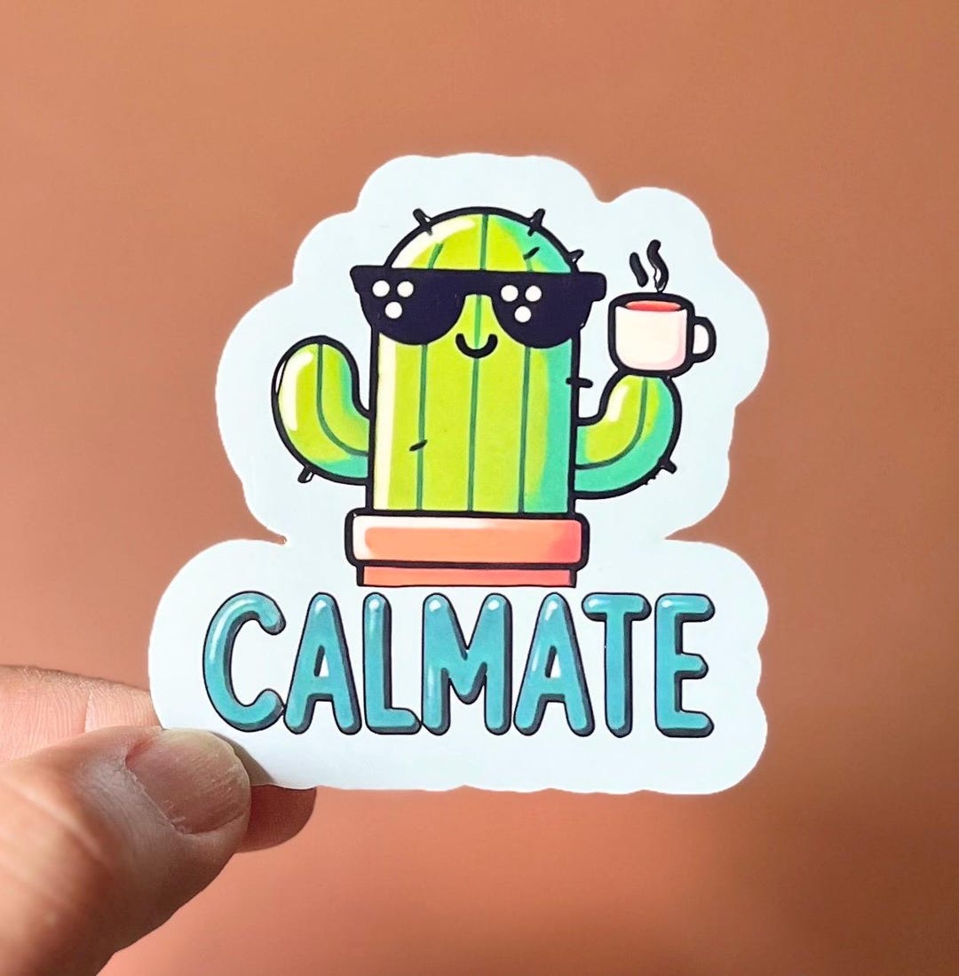 Calmate Cactus Sticker: Spanglish Vinyl Decal for Coffee Lovers - Etsy